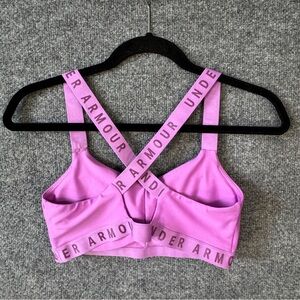 Under Armour Crossback Sports Bra Pink Purple Logo Band Strappy Back M